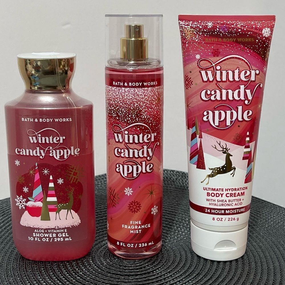 BBW Winter Candy Apple Lotion, Body Wash, Fragrance Mist set of 3 NWT
